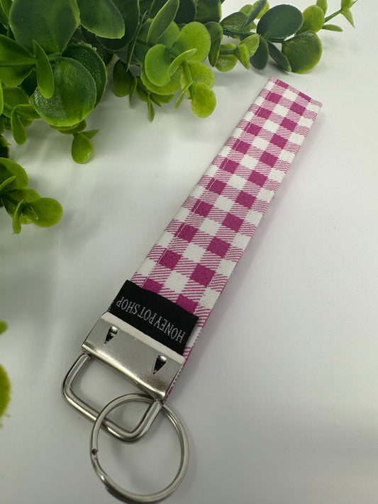 Pink Gingham Keychain Lanyard