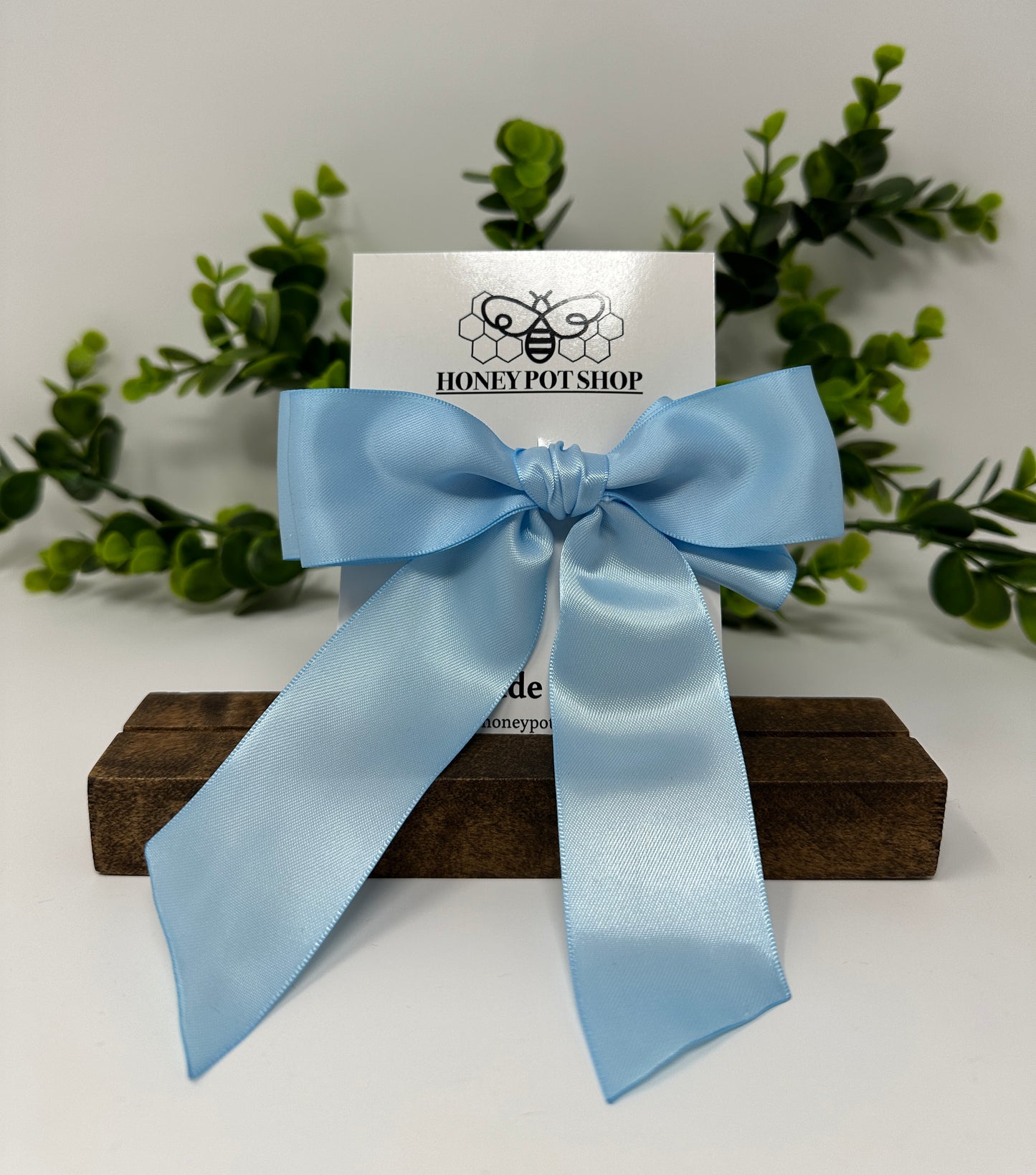 Ice Blue Satin Hair Bow