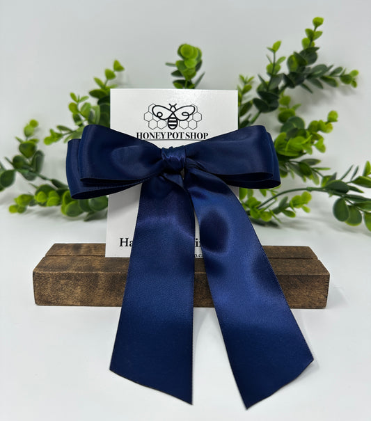 Navy Blue Satin Hair Bow